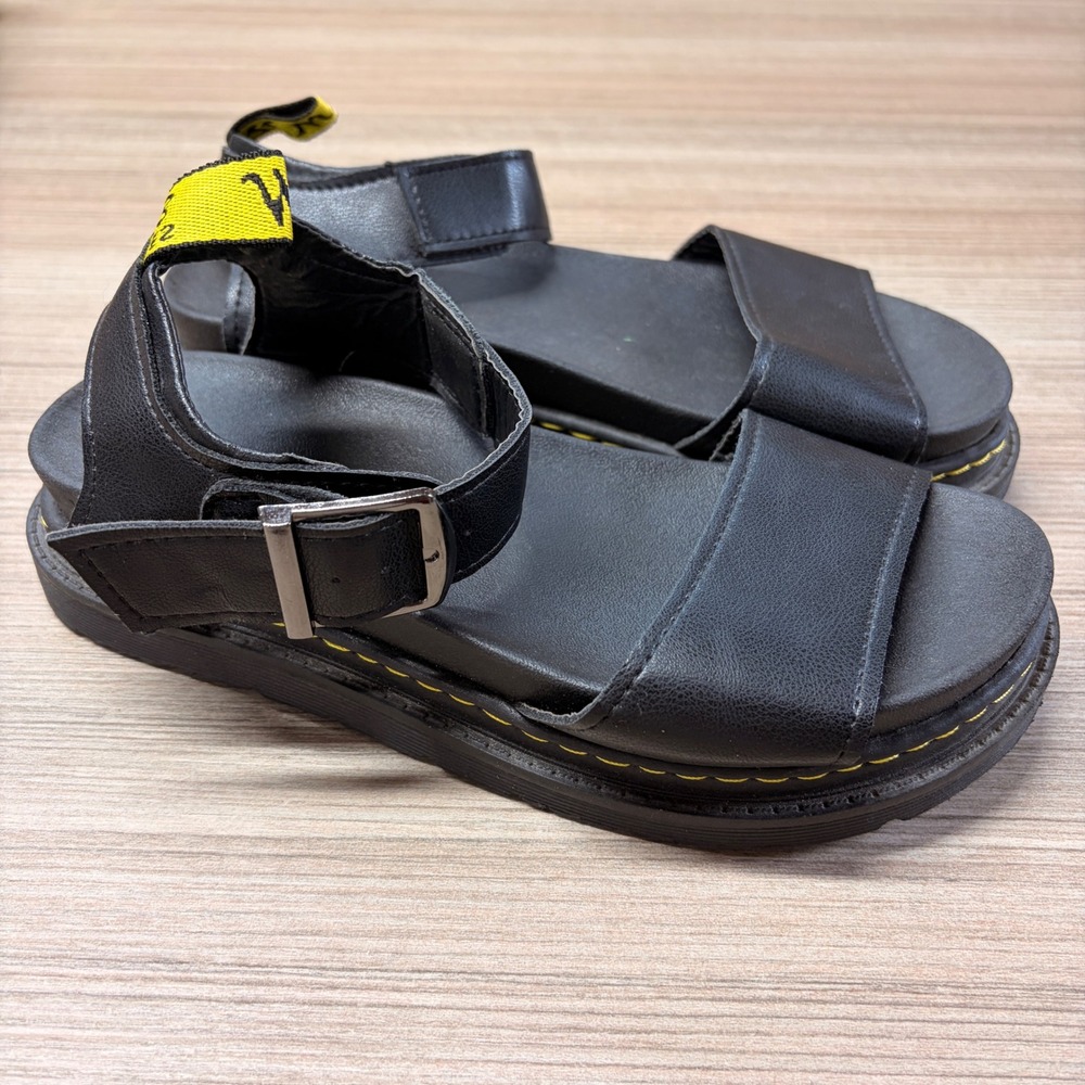 Womens Chunky Faux Leather Buckle Sandals 90s Goth Streetwear Y2K Voss Black 7.5